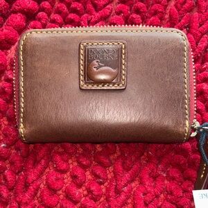 Dooney 🆕 Bourke zip around wallet card case chestnut color Italian leather